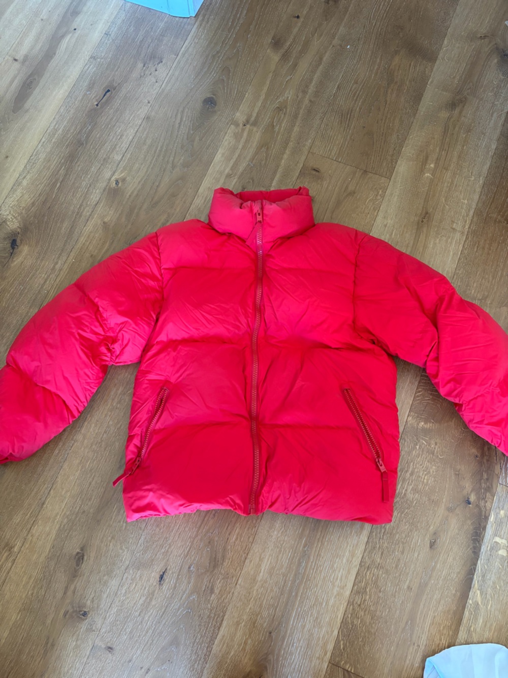 TNA Mega Puff Jacket in Vibrant Pink-Red